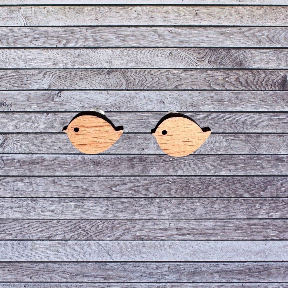 Wooden Little Bird Stud Earrings #2262 - Picture 6 of 6